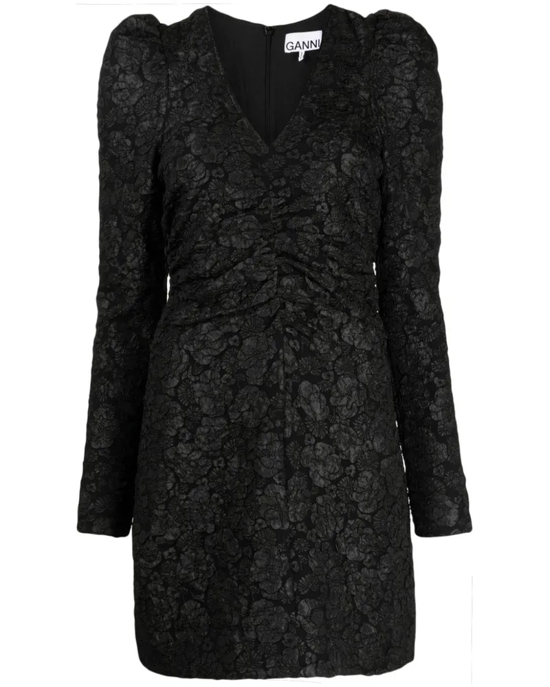 Ganni Jacquard-Kleid mit V-Ausschnitt - Schwarz Schwarz