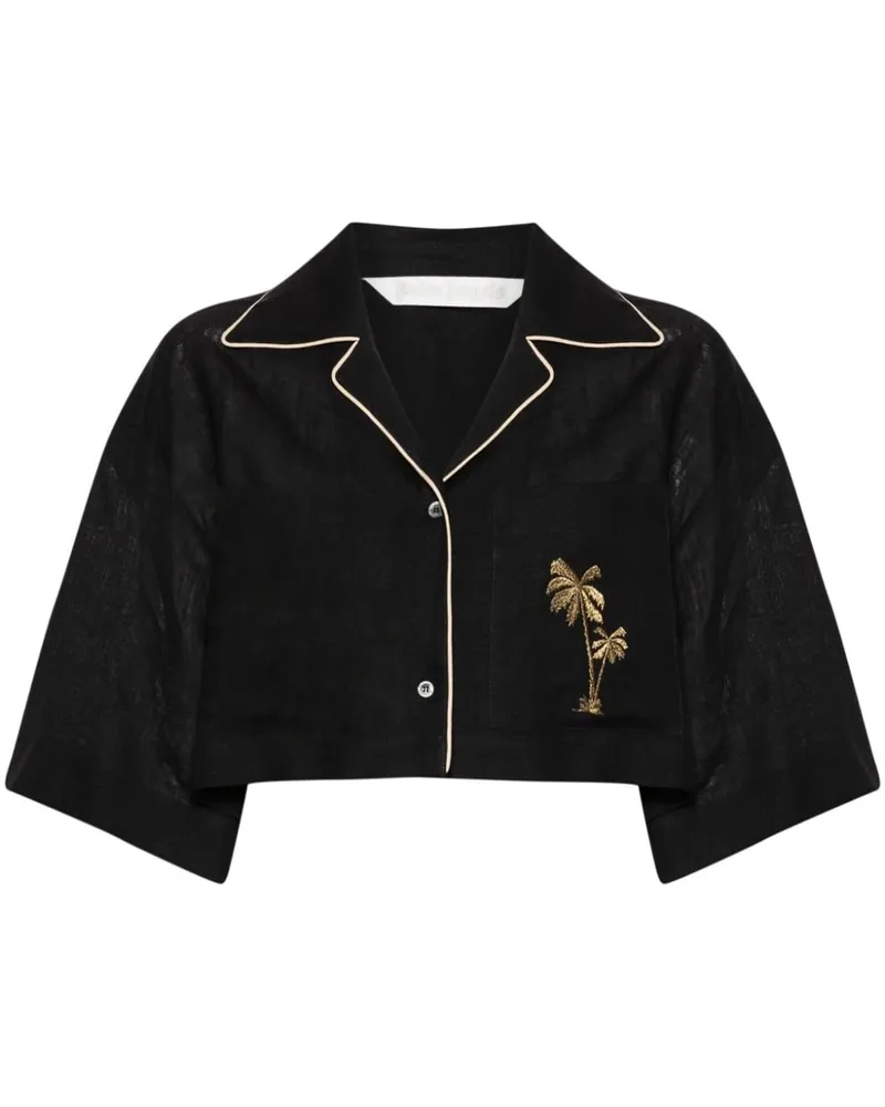 Palm Angels Cropped-Hemd aus Leinen - Schwarz Schwarz