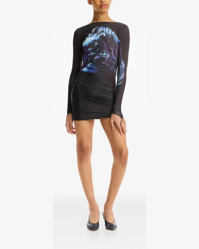 Maisie Wilen Langärmeliges Minikleid mit Skulptur-Print - Schwarz Schwarz
