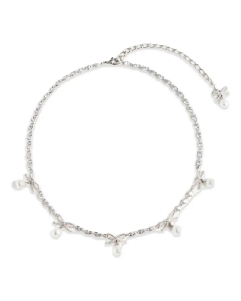 Self-Portrait crystal-bow pearl-charm necklace - Silber Silber