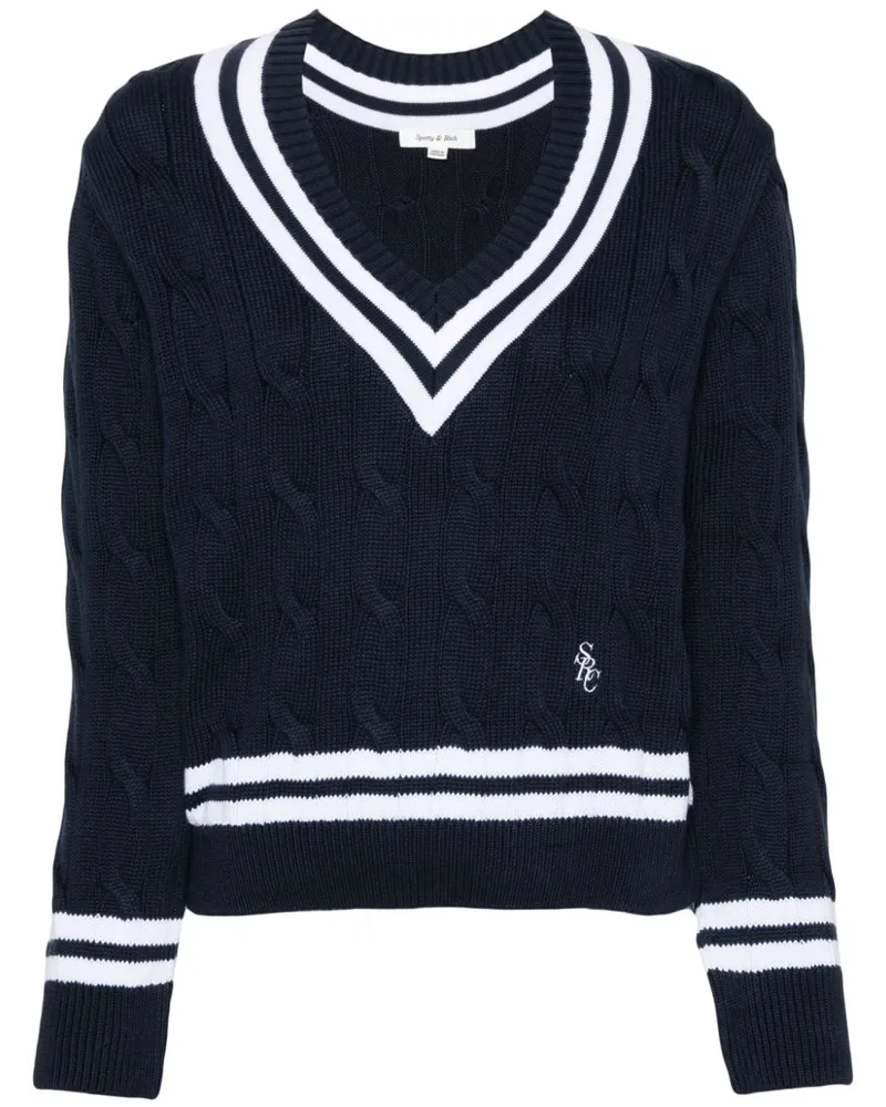 SPORTY & RICH SRC Pullover mit Zopfmuster - Blau Blau