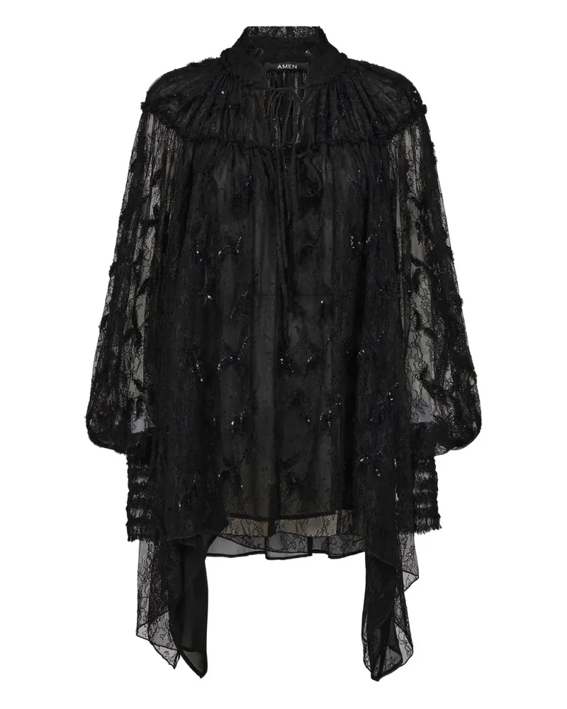 Amen Bluse mit Spitze - Schwarz Schwarz