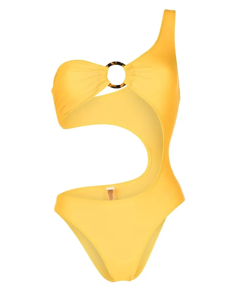 Solid and Striped One-Shoulder-Badeanzug - Gelb Gelb