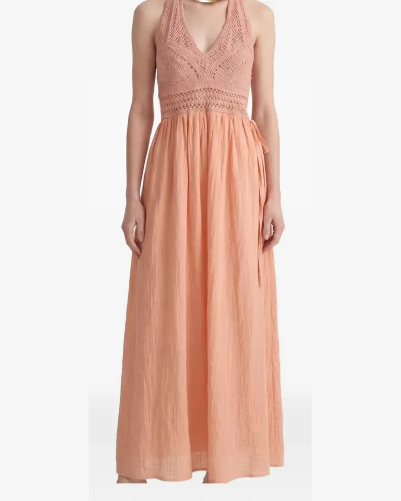120% Lino crochet-knit halterneck dress - Rosa Rosa