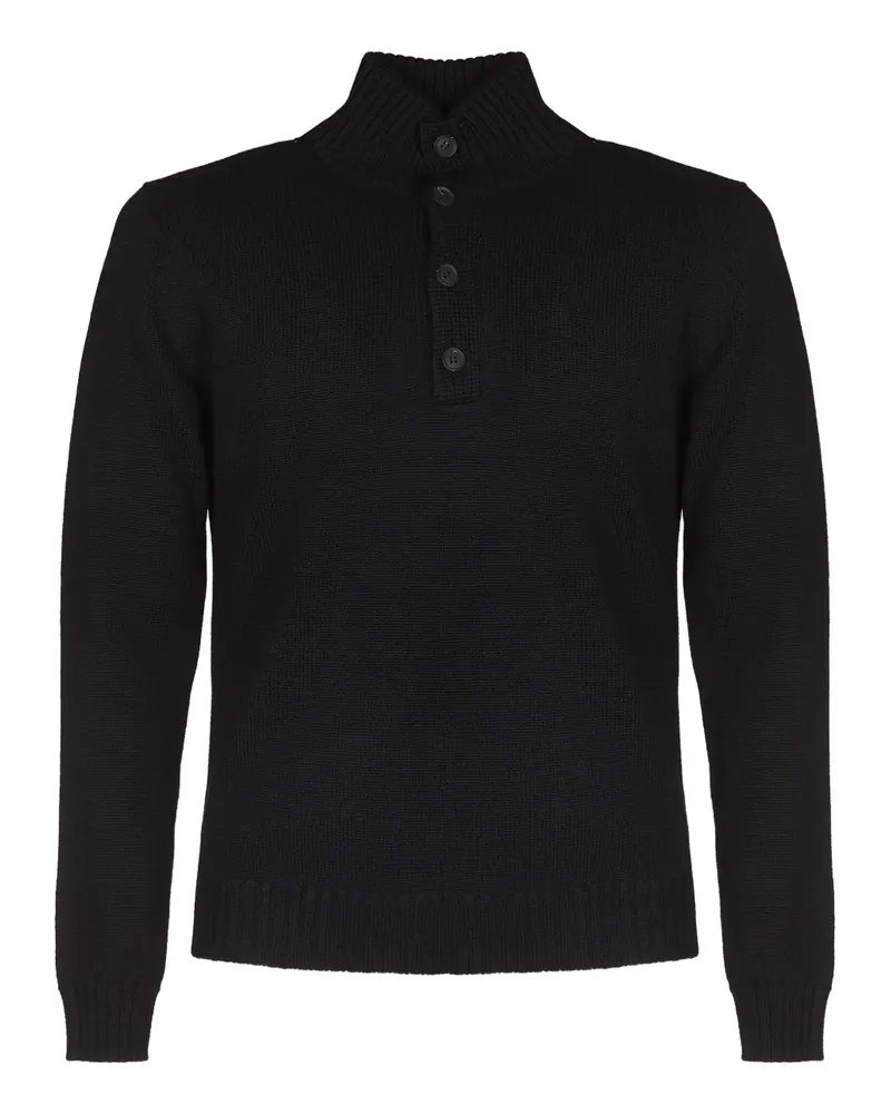 Alpha Studio Pullover mit geknöpftem Kragen - Schwarz Schwarz