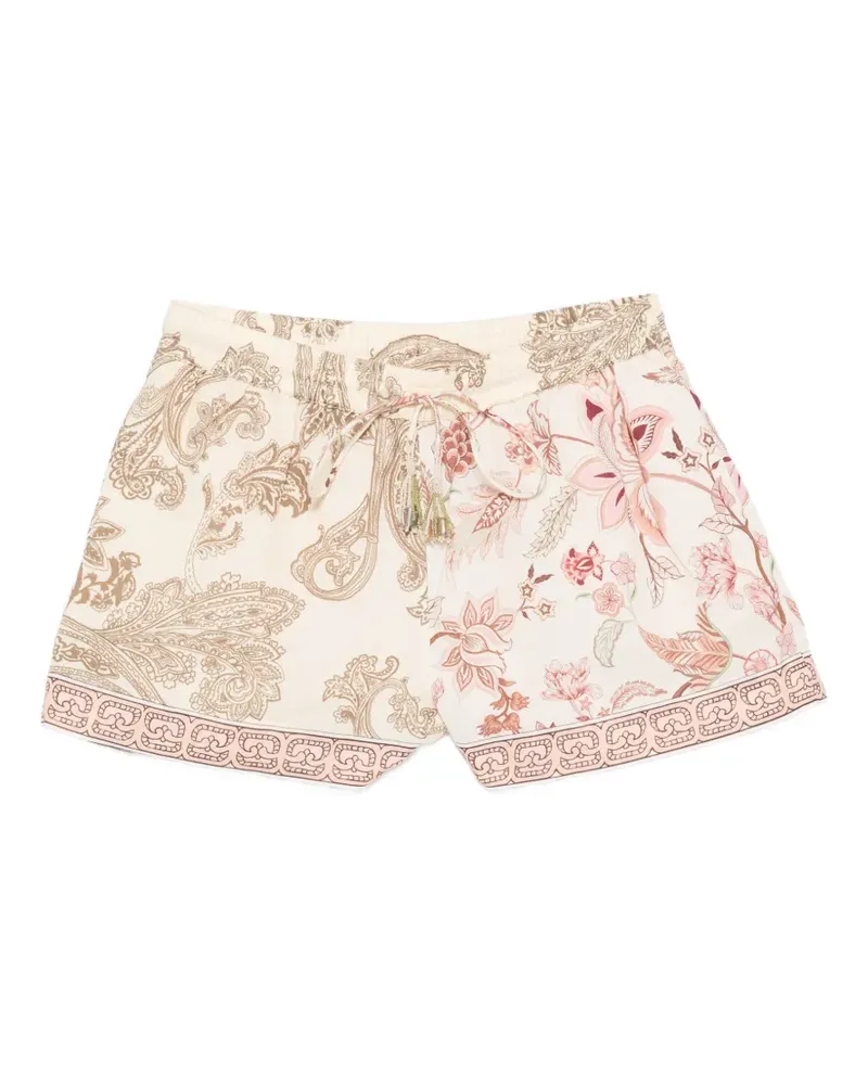 Hemant & Nandita Dani floral-paisley drawstring shorts - Nude Nude