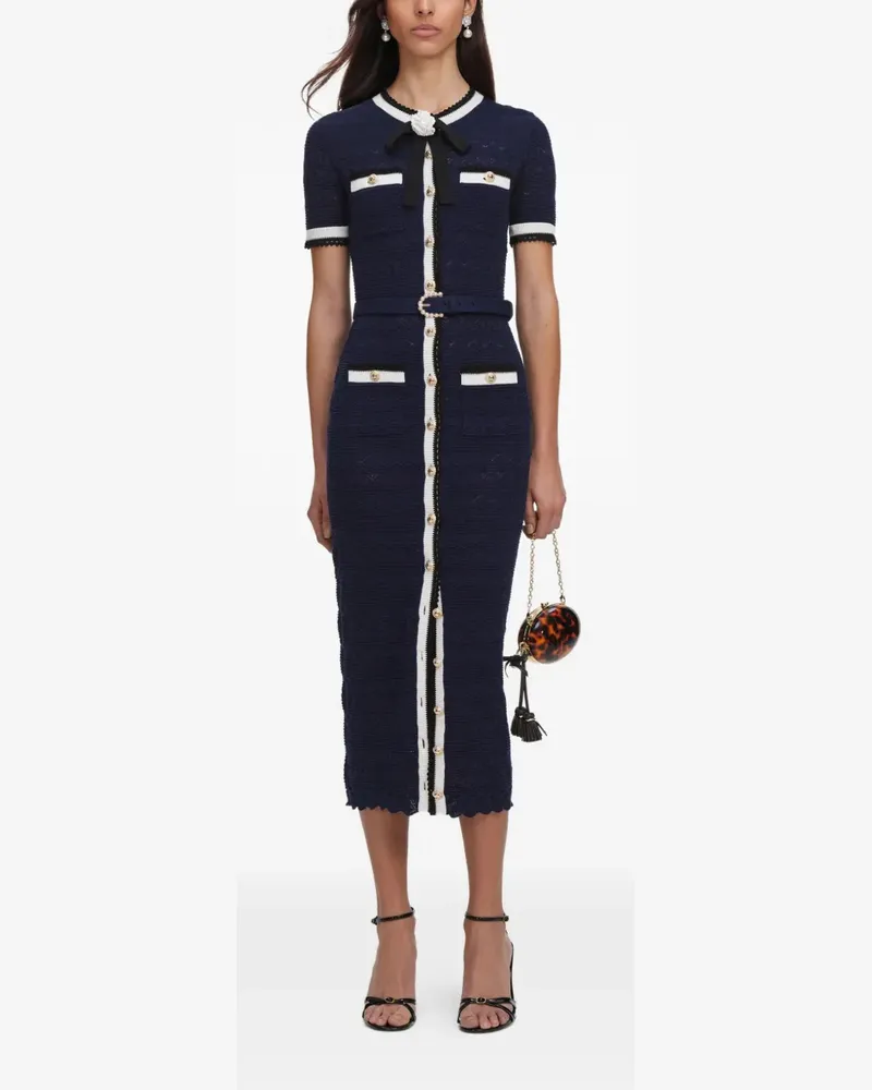 Self-Portrait belted bow-detail midi dress - Blau Blau