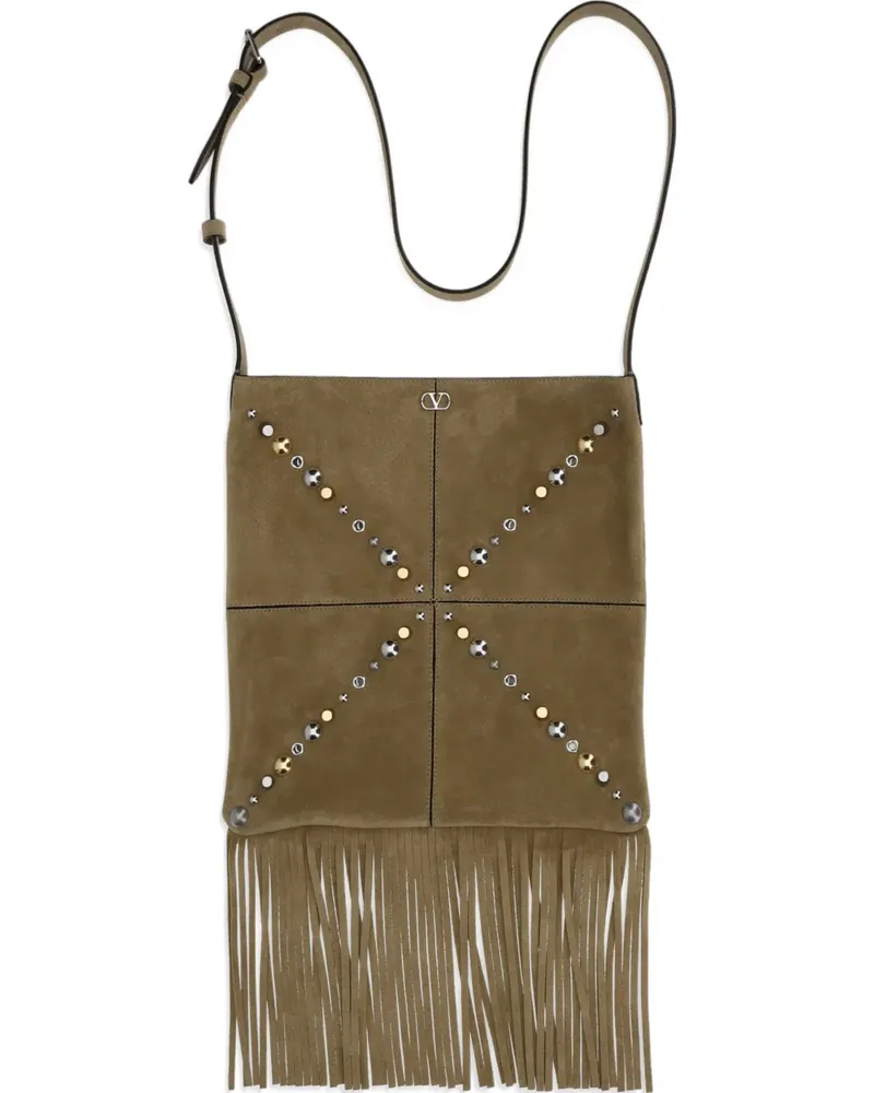 Valentino Garavani Nellcôte studded fringed shoulder bag - Braun Braun
