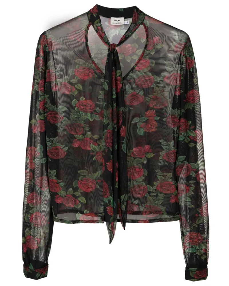 Amir Slama Bluse mit blumigem Finish - Schwarz Schwarz