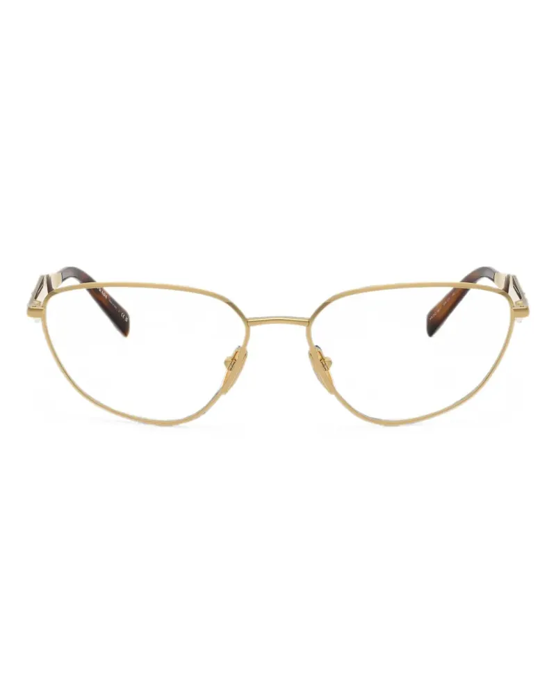 Prada logo-engraved geometric-frame glasses - Gold Gold