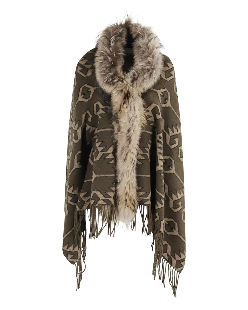 Bazar Deluxe faux-fur trimmed geometric-pattern cape - Braun Braun