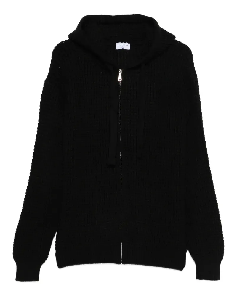 Family First Gerippter Hoodie - Schwarz Schwarz