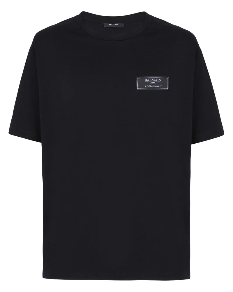Balmain T-Shirt mit Logo-Patch - Schwarz Schwarz
