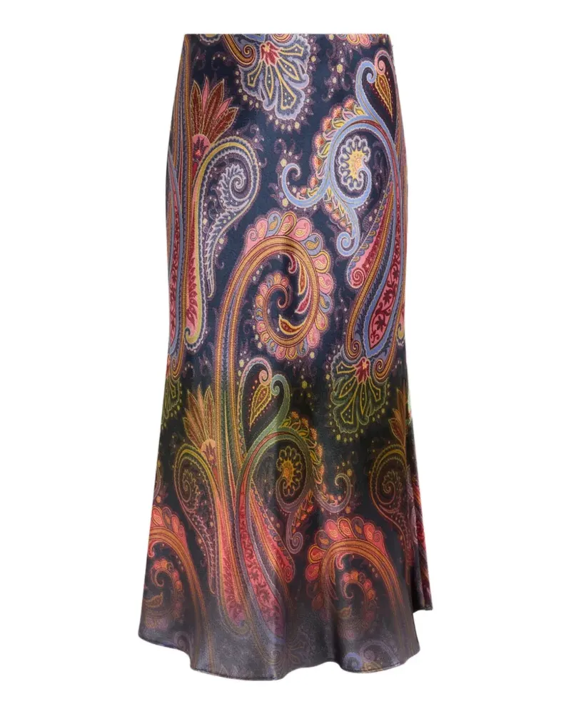 Etro envers satin midi skirt with placed degradé Paisley print - Blau Blau