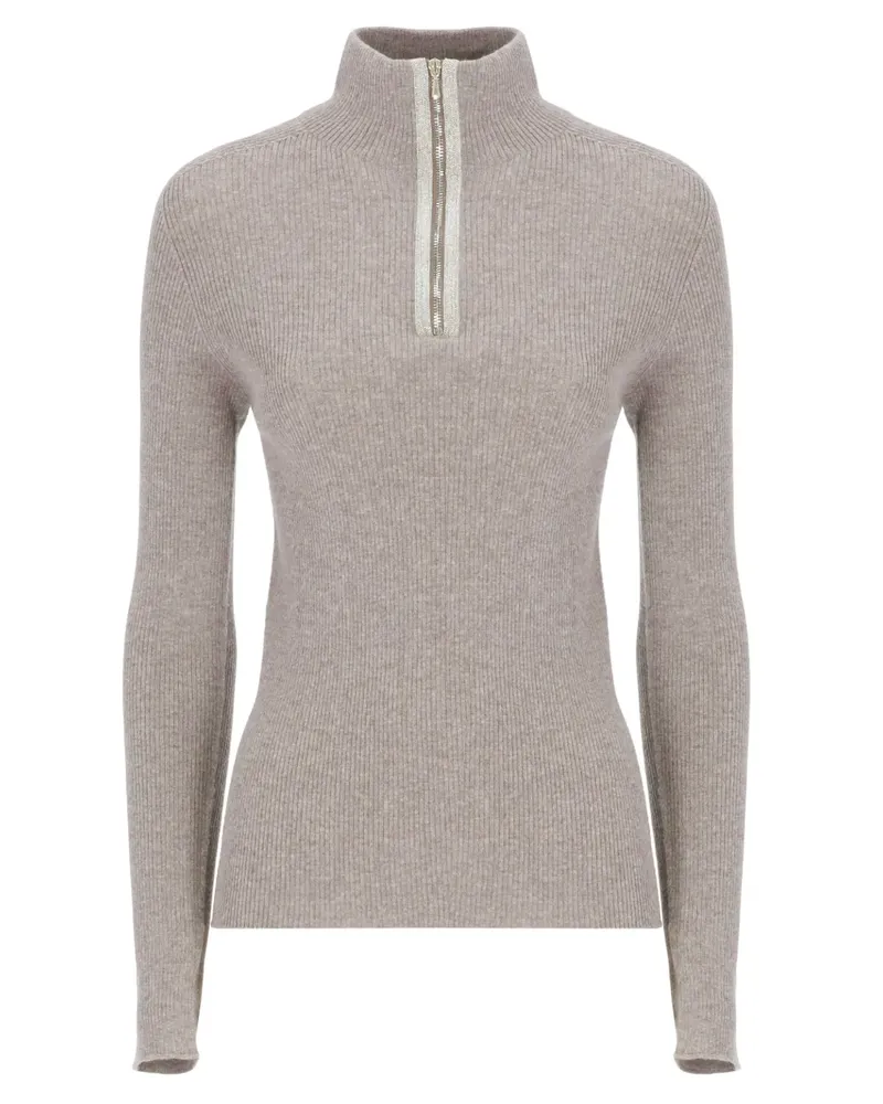 D.EXTERIOR Gerippter Pullover mit Reißverschluss - Nude Nude