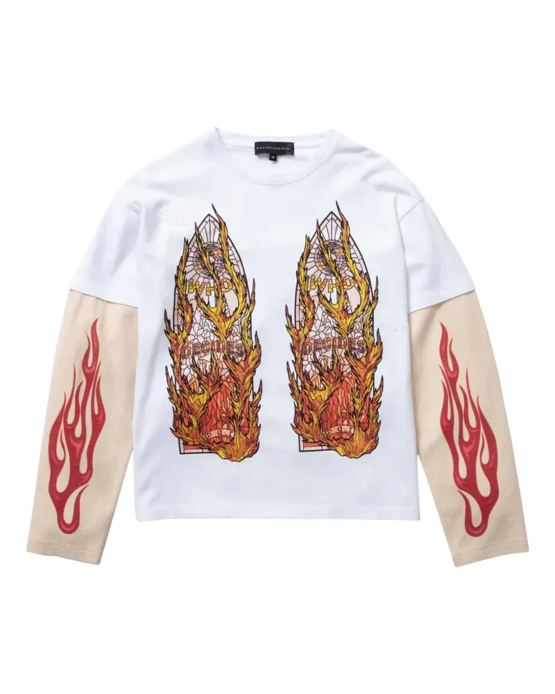 WHO DECIDES WAR Langarmshirt mit grafischem Print - Weiß Weiß
