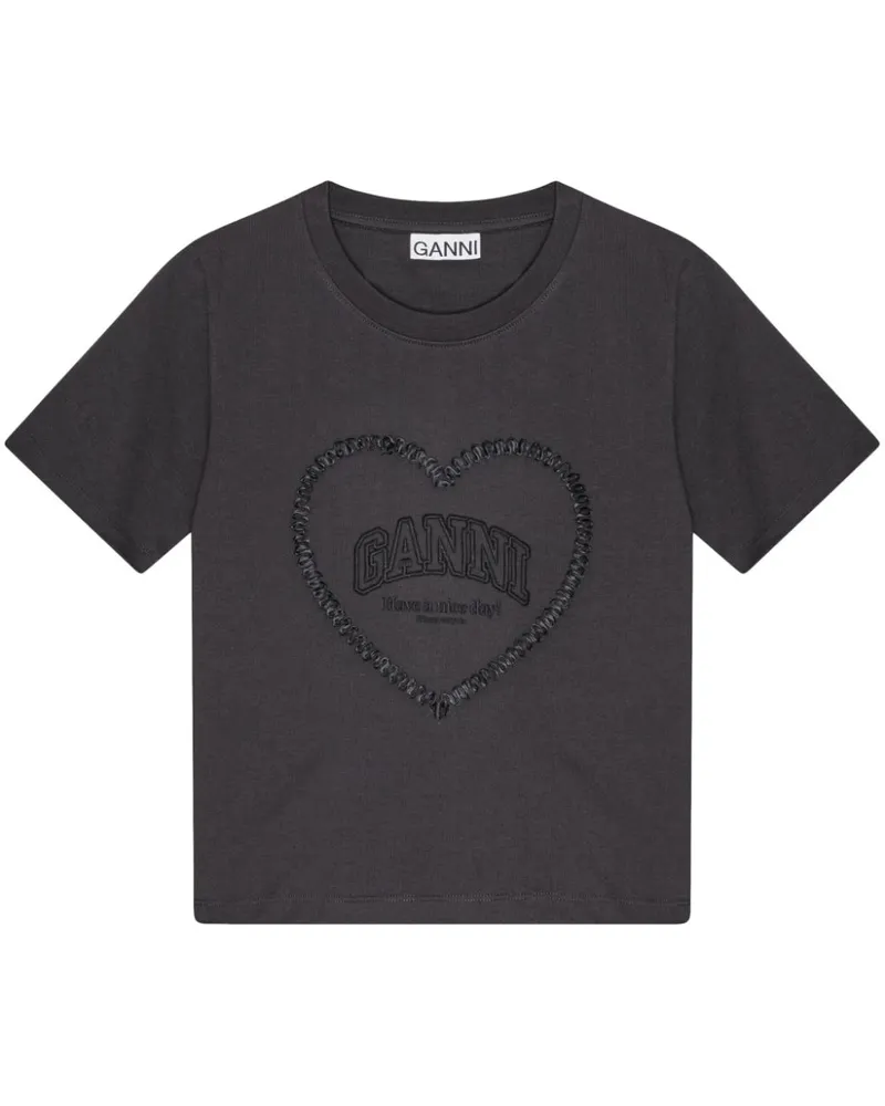 Ganni T-Shirt mit Herz-Motiv - Grau Grau