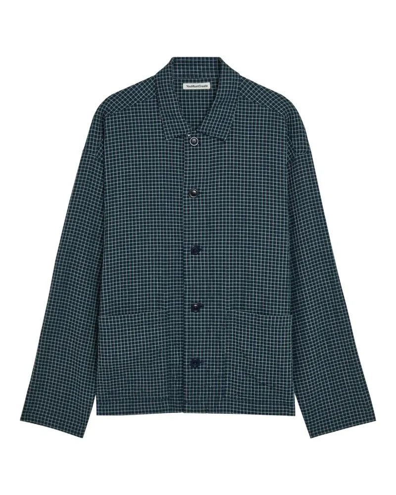 YMC checked patch-pocket overshirt - Blau Blau