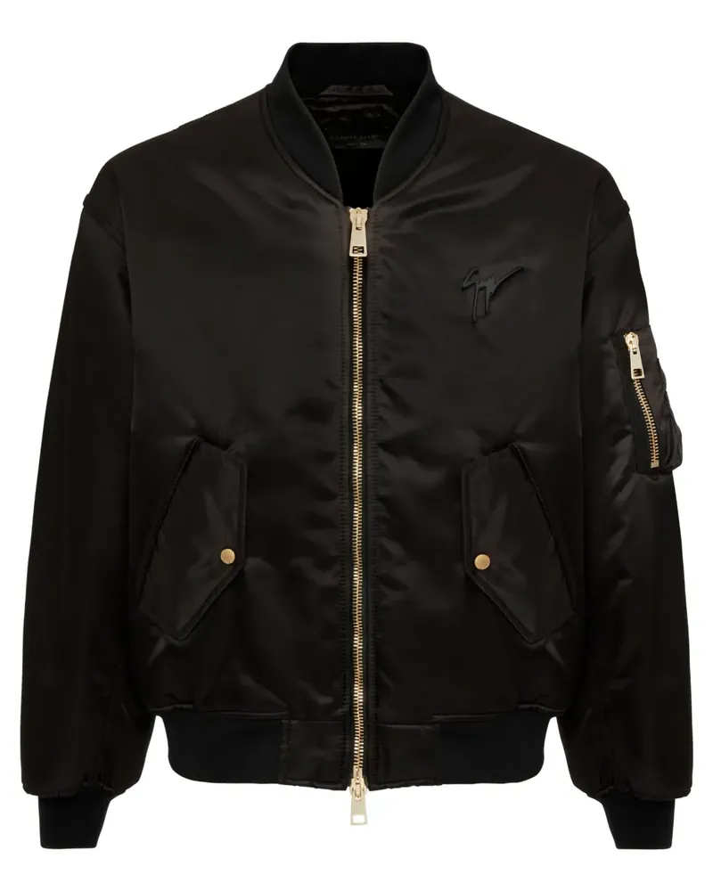 Giuseppe Zanotti Leichte Bomberjacke mit Logo-Stickerei - Schwarz Schwarz
