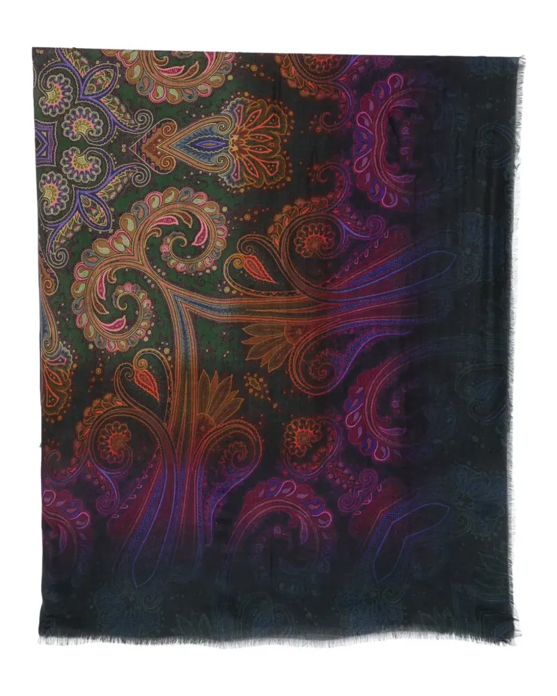 Etro Ausgefranster Schal mit Paisley-Print - Schwarz Schwarz