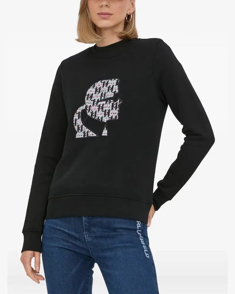 Karl Lagerfeld Sweatshirt mit Logo-Patch in Bouclé-Optik - Schwarz Schwarz