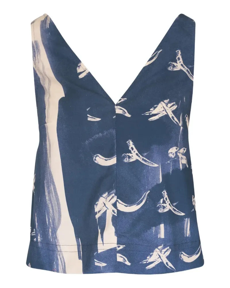 ODEEH abstract-print sleeveless V-neck cotton blouse - Blau Blau