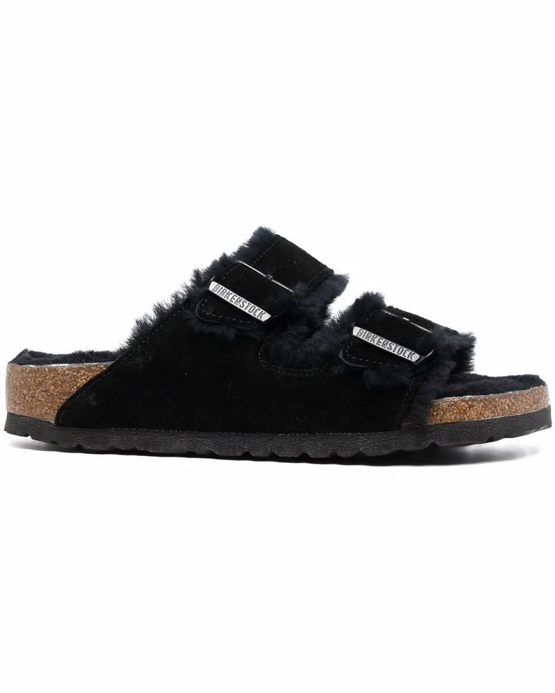 Birkenstock Arizona Shearling-Sandalen - Schwarz Schwarz