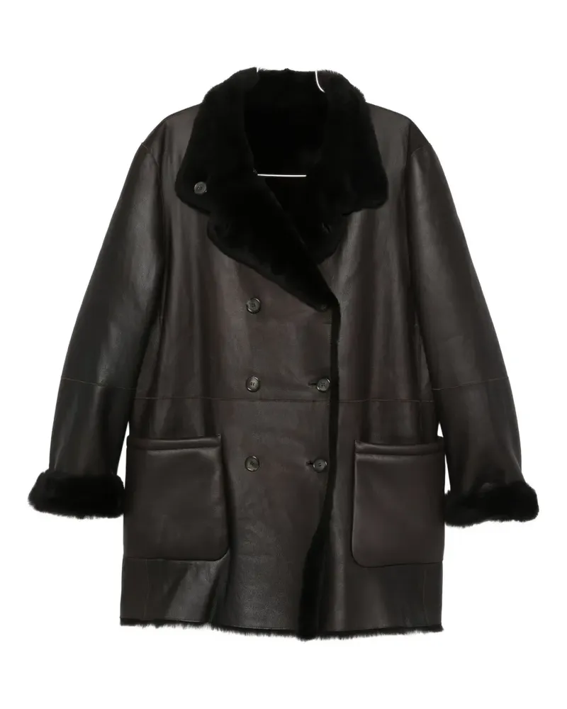 Giorgio Armani double-breasted shearling coat - Braun Braun