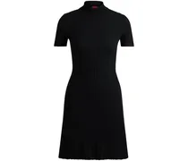 Geripptes Strickkleid mit Logo-Applikation - Schwarz