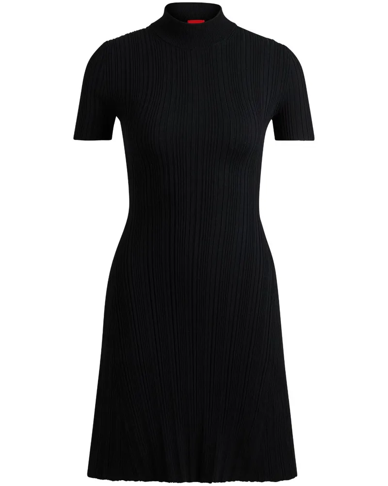 HUGO BOSS Geripptes Strickkleid mit Logo-Applikation - Schwarz Schwarz