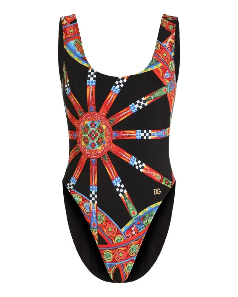 Dolce & Gabbana Olympic Badeanzug mit Carretto-Print - Schwarz Schwarz