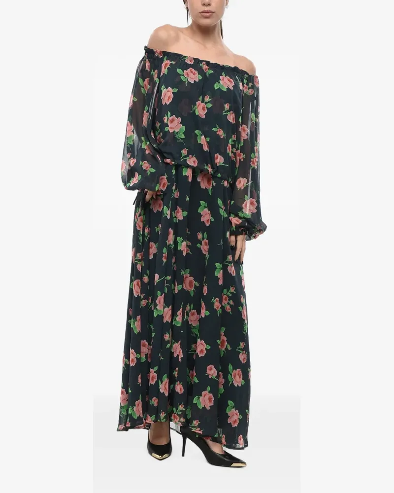 ROTATE Birger Christensen floral-print off-shoulder chiffon maxi dress - Blau Blau