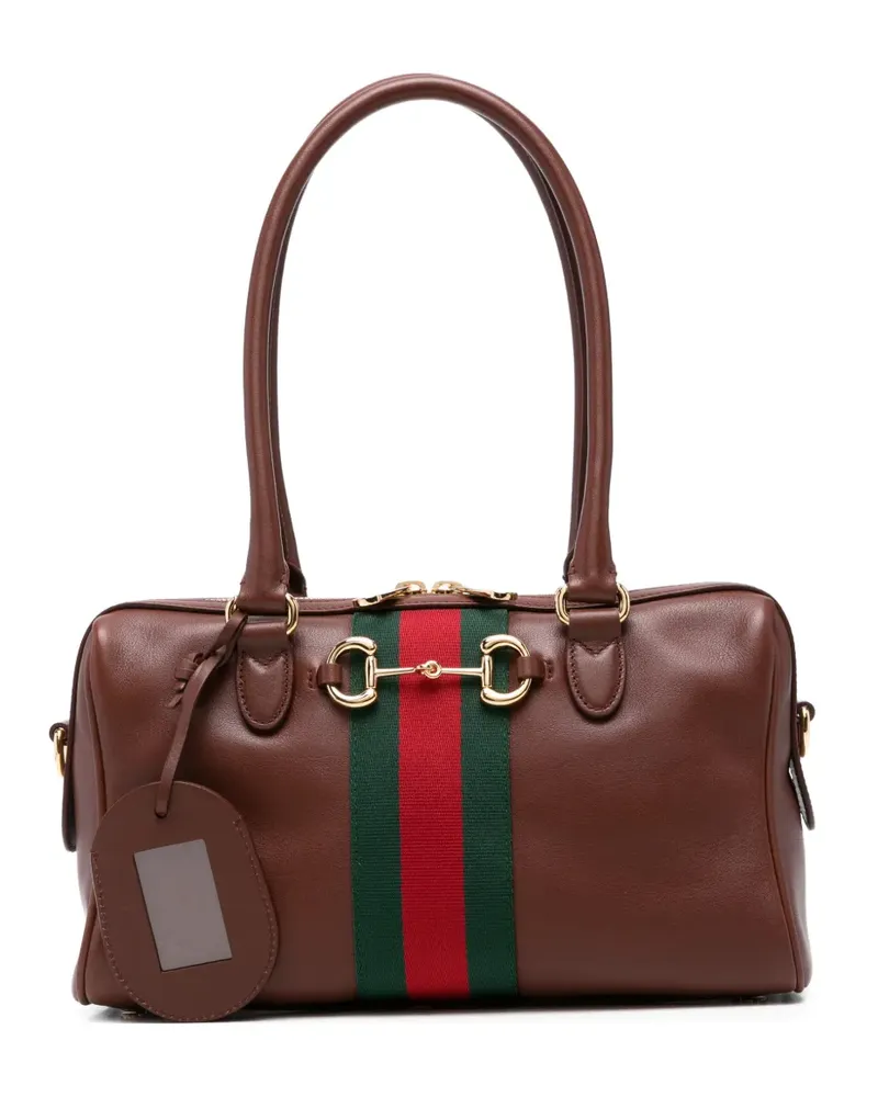 Gucci Mittelgroße Horsebit Web Schultertasche - Braun Braun