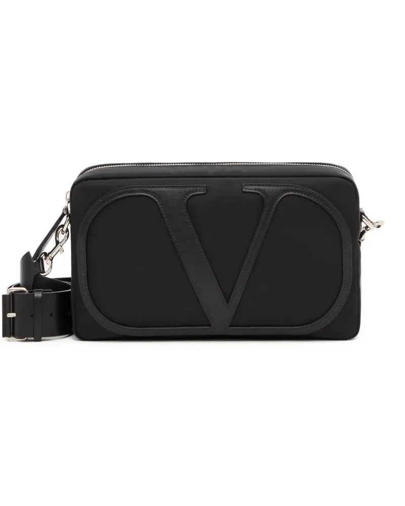 Valentino Garavani VLogo Signature XL nylon crossbody bag with leather VLogo - Schwarz Schwarz