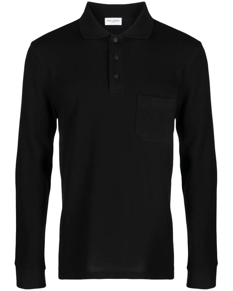 Saint Laurent Poloshirt mit Logo-Stickerei - Schwarz Schwarz