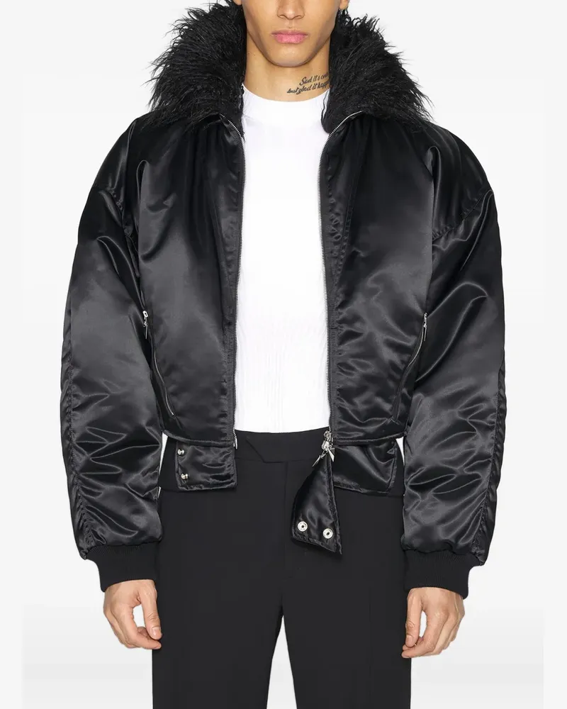 Thierry Mugler Bomberjacke mit Pelzkragen - Schwarz Schwarz
