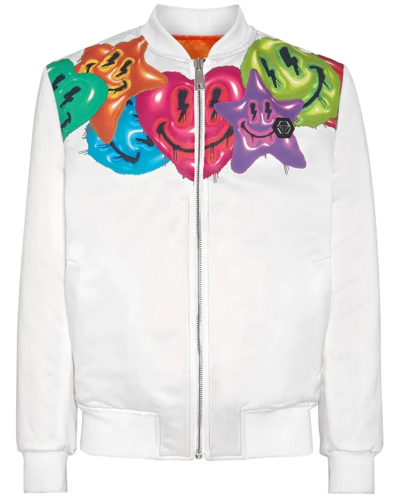 Philipp Plein Smile Bomberjacke aus Satin - Weiß Weiß