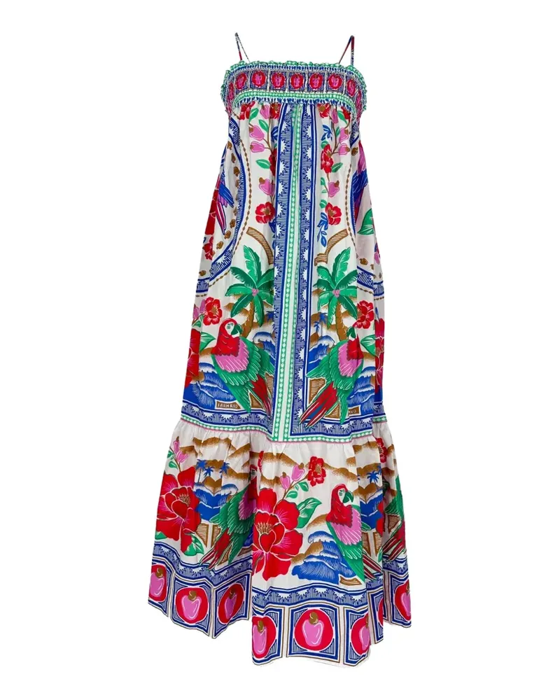 FARM Rio Gestuftes Maxikleid mit Blumenprint - Weiß Weiß