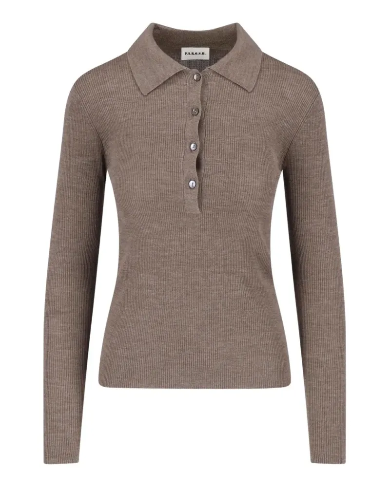 P.A.R.O.S.H. P.A.R.O H. ribbed-knit polo-collar sweater - Braun Braun