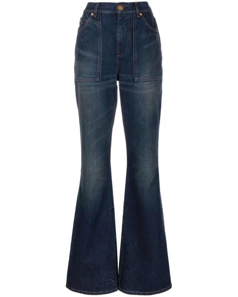 Balmain Schlagjeans mit hohem Bund - Blau Blau