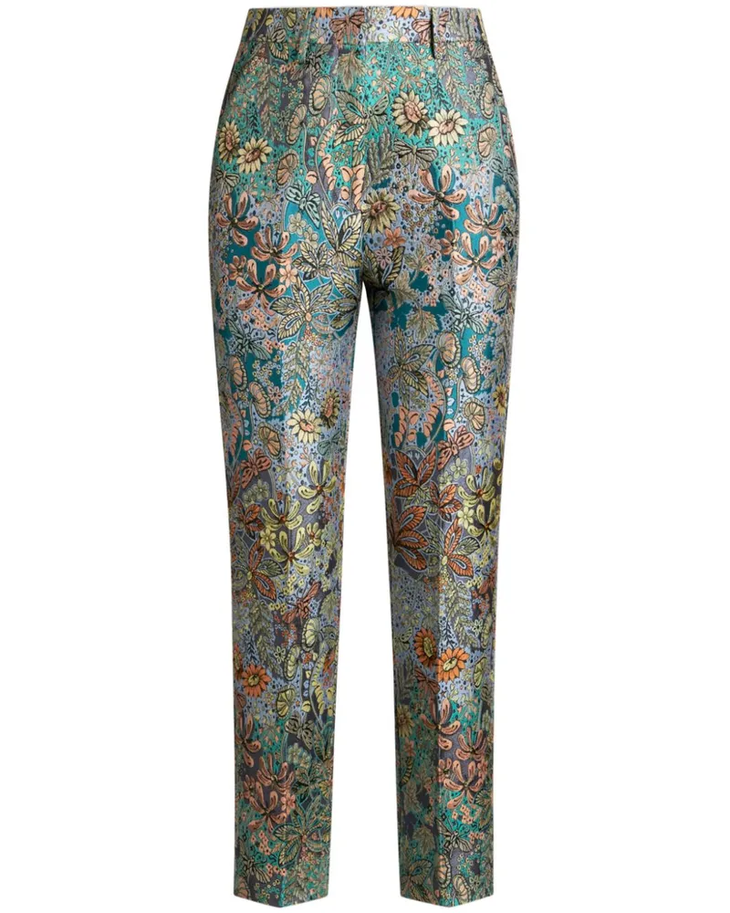 Etro Zigarettenhose aus Blumenjacquard - Blau Blau