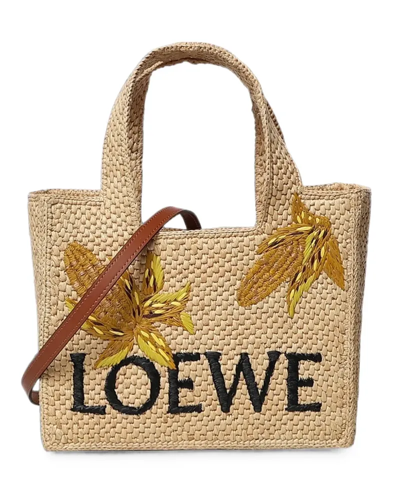 Loewe small Font logo-embroidered woven tote bag - Nude Nude
