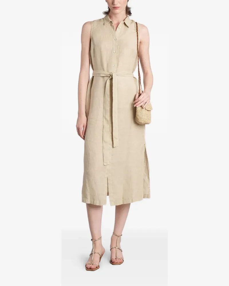 120% Lino belted sleeveless midi dress - Nude Nude