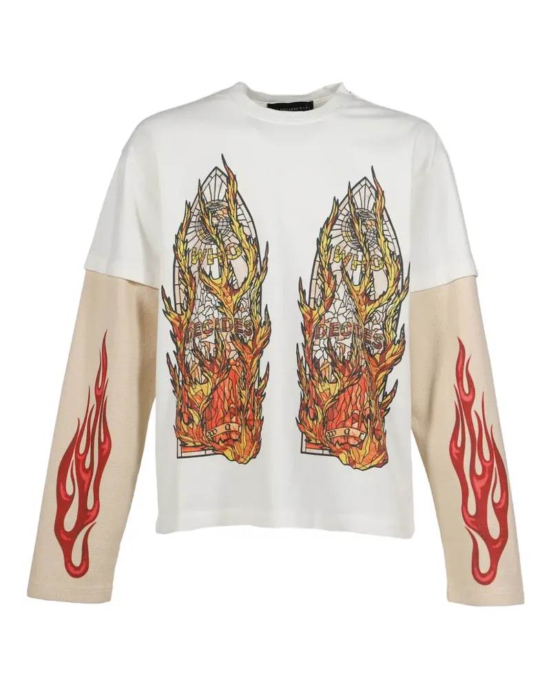 WHO DECIDES WAR T-Shirt im Layering-Look mit Flammen - Weiß Weiß
