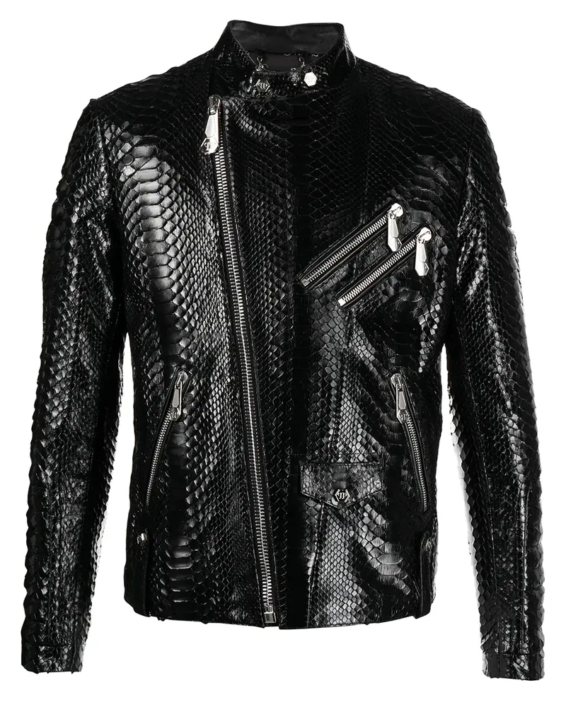 Philipp Plein Rock PP Bikerjacke - Schwarz Schwarz