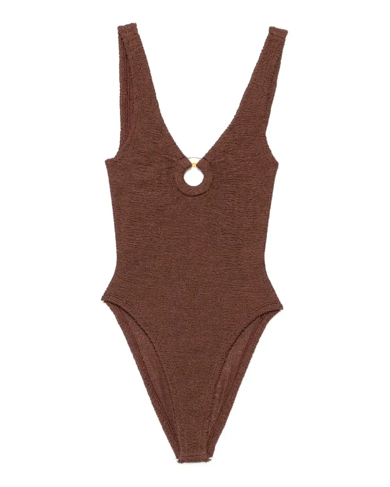 Hunza G crinkle-effect ring-detail swimsuit - Braun Braun