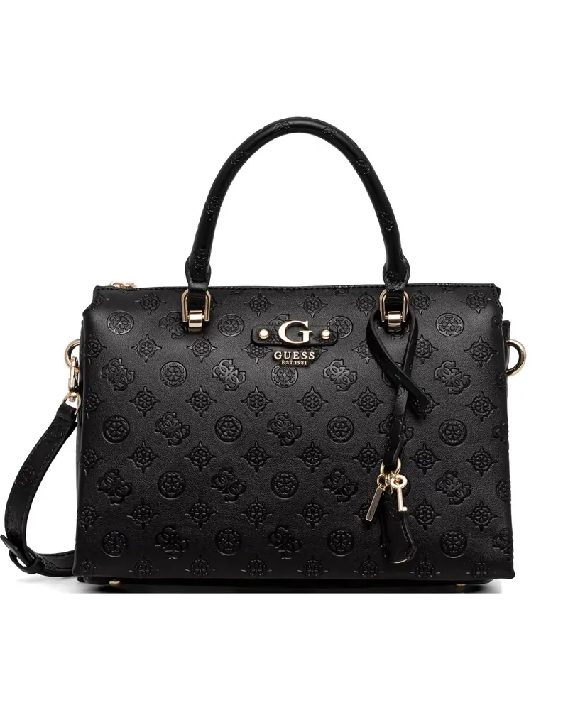 Guess debossed-logo charm tote bag - Schwarz Schwarz