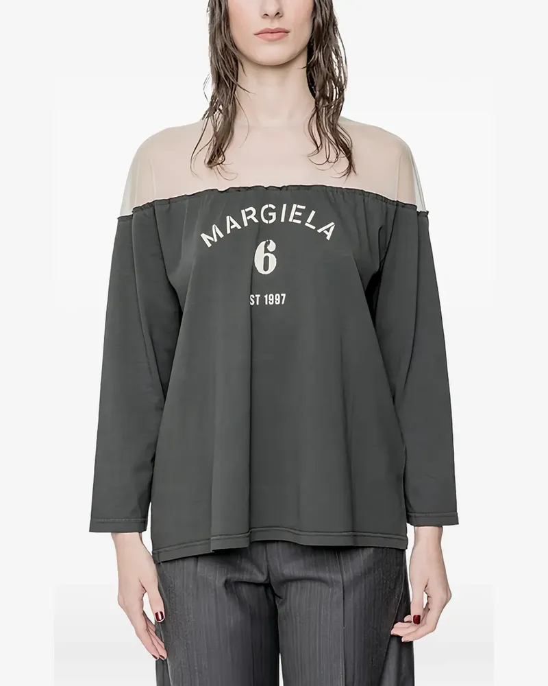 Maison Margiela logo-print mesh-panel blouse - Grau Grau