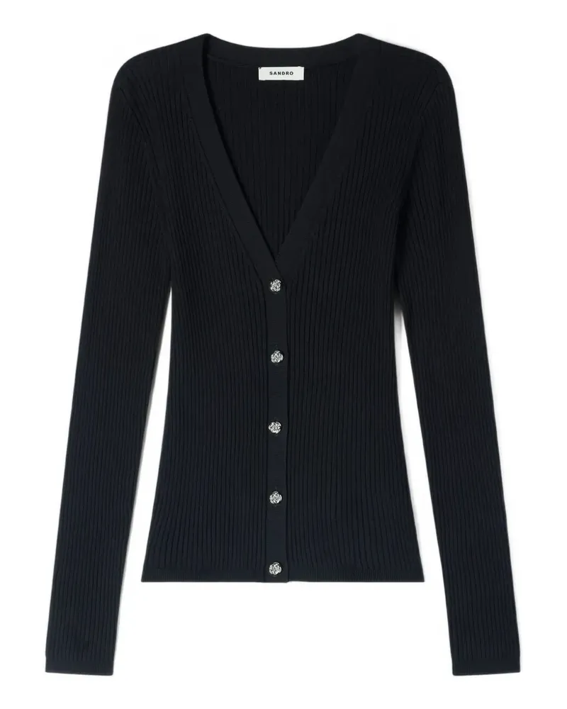Sandro Gerippter Cardigan mit Knopf - Schwarz Schwarz
