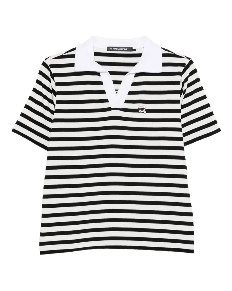 Karl Lagerfeld Gestreiftes T-Shirt mit Ikonik-Patch - Weiß Weiß